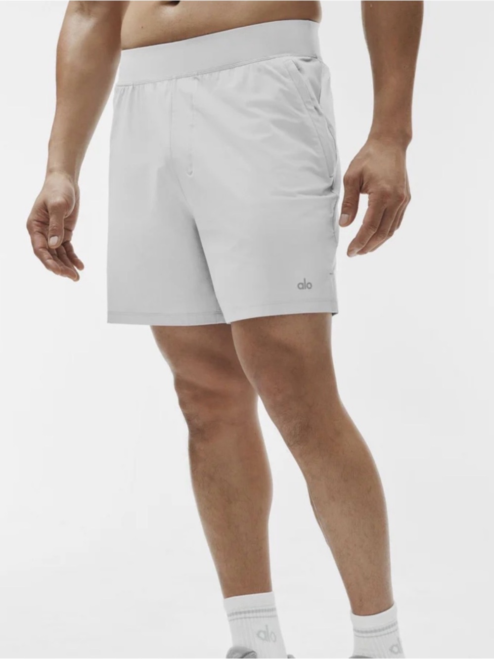 Alo Men's Light Gray Repetition Athletic Shorts XL